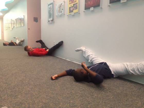 Some of the boys stretching