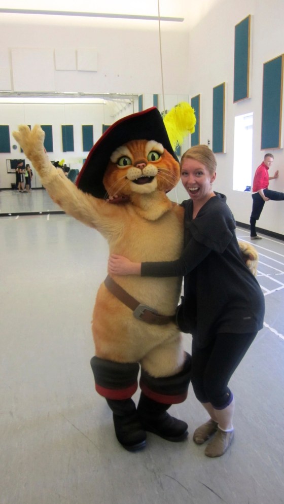 Something to smile about!  Puss in Boots stopped by rehearsal!