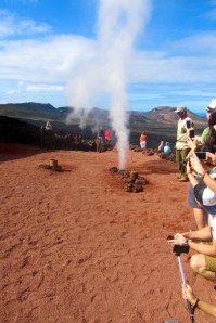 Geysers from pouring water